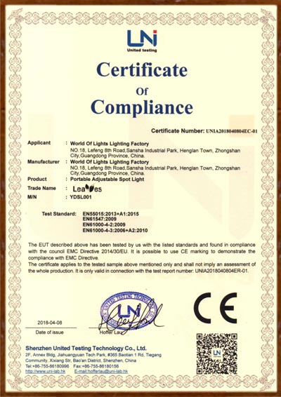 CE certification for 3W spot lamp